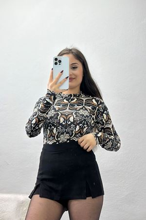 Yarım Balıkçı Yaka Likralı Ring Viskon Body Kahvesiyah2 - 90950.1287.