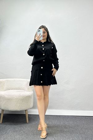 Düğmeli Triko İkili Takım Siyah - 42532.1766.