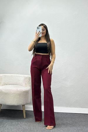 Tek Düğme Palazzo Pantolon Bordo - 90022.1397.
