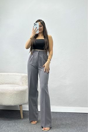 Tek Düğme Palazzo Pantolon Gri - 90022.1397.