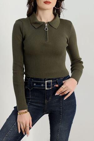 Fermuarlı Polo Yaka Triko Haki1 - 4009.2043.