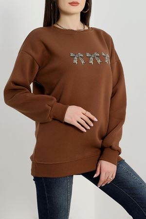 3 İplik Bisiklet Yaka Sweat Kahve - 42241.1878.