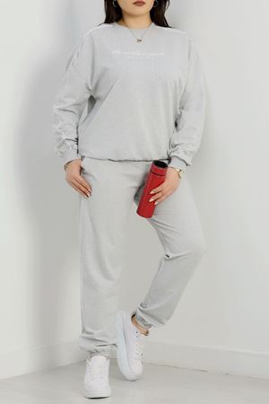 Biyeli 2 İplik Büyük Beden Eşofman Takımı Gri - 50805.1857.