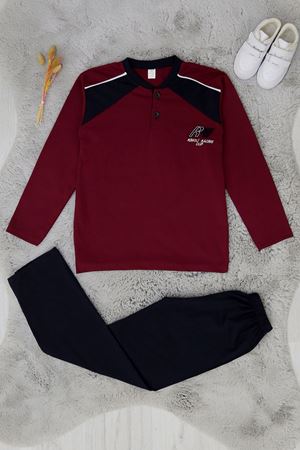 10-16 Yaş Garnili Erkek Çocuk Pijama Takımı Bordolaci - 50715.1838.