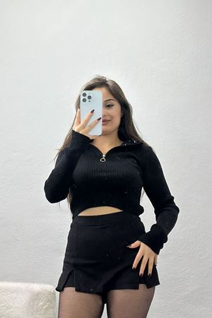 Fermuarlı Polo Yaka Triko Siyah - 4009.2043.