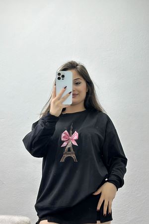 2 İplik Baskılı Sweatshirt Siyah - 31301.1878.