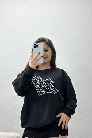 2 İplik Baskılı Sweatshirt Siyahekru - 31302.1878.