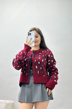 Desenli Hırka Bordo - 41965.2043.