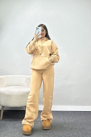 Üç İplik Kanguru Cep Eşofman Takımı Bej - 70777.1878.