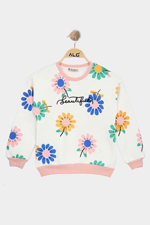Çiçek Desenli 3 İp Şardonlu 3-7 Yaş Sweat Beyazpudra - 625412.1576.