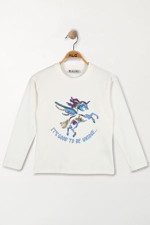 Unicorn Nakışlı 6-9 Yaş Sweatshirt Beyaz - 6264181.1576.
