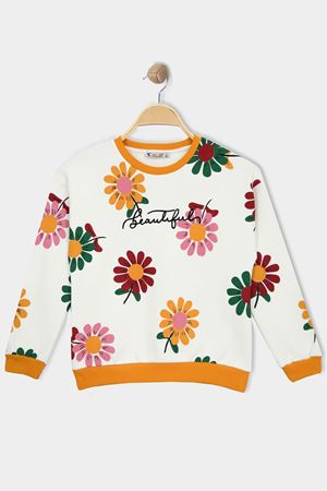 Çiçek Desenli 3 İp Şardonlu 3-7 Yaş Sweat Beyazsarı - 625412.1576.