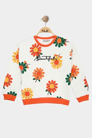Çiçek Desenli 3 İp Şardonlu 3-7 Yaş Sweat Beyazturuncu - 625412.1576.