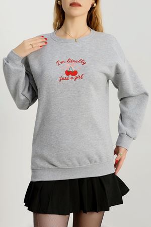 3 İplik Bisiklet Yaka Sweat Gri - 42234.1878.