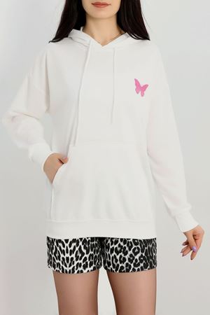 Kapşonlu 2 İplik Baskılı Sweat Ekru - 31306.1878.