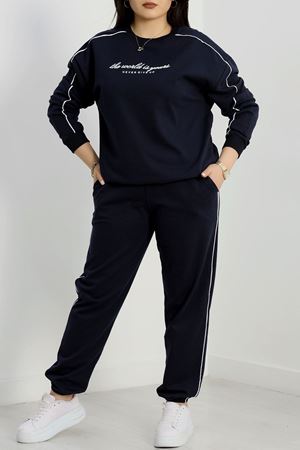 Biyeli 2 İplik Büyük Beden Eşofman Takımı Lacivert - 50805.1857.