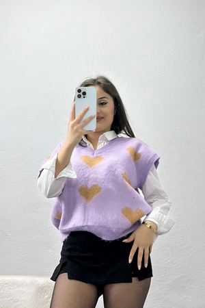 V Yaka Kalpli Süveter Lila - 2410.1765.