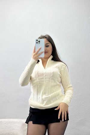 Fermuarlı Örgü Triko Ekru - 4019.2043.