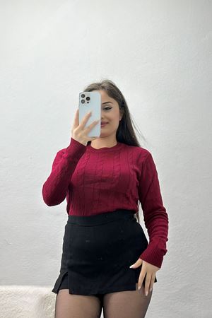 Örgü Desenli Triko Bordo - 4020.2043.