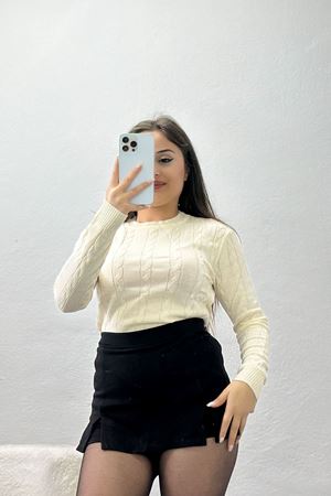 Örgü Desenli Triko Ekru - 4020.2043.