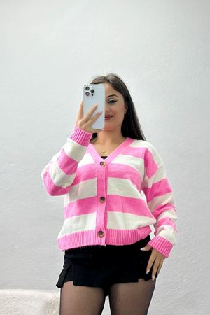 Şardonlu Düğmeli Hırka Pembetaş - 31060.1766.