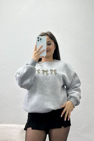 3 İplik Bisiklet Yaka Sweat Gri - 42241.1878.