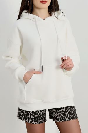 3 İplik Kanguru Cepli Kapşonlu Sweat Ekru - 42256.1878.