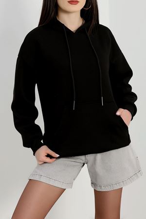 3 İplik Kanguru Cepli Kapşonlu Sweat Siyah - 42256.1878.