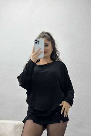 Yakası Tulumlu Çilek Bluz Siyah - 1666.1095.