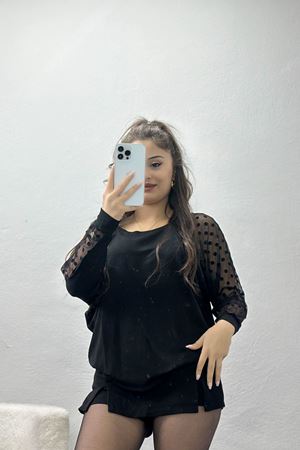 Yarasa Kol Puanlı Çilek Bluz Siyah - 1784.1095.
