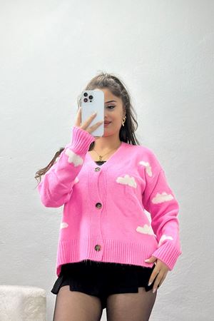 Şardonlu Düğmeli Hırka Pembetaş - 31059.1766.