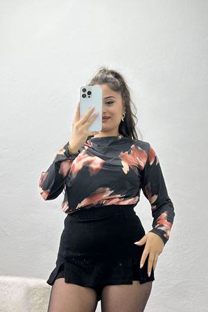 Desenli Dik Yaka Sandy Bluz Siyahkahve - 70751.1949.