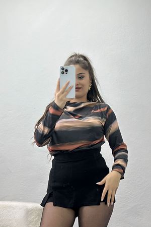 Desenli Dik Yaka Sandy Bluz Siyahkahve1 - 70751.1949.