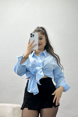 Terikoton Gizli Düğmeli Kadın Gömlek Tunik Bebemavi - 90112.1949.