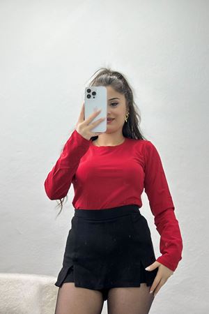 Bisiklet Yaka Likralı Kompak Body Kırmızı - 90932.1878.