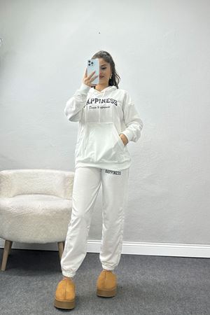 Kapşonlu 2 İplik Baskılı Eşofman Takımı Ekru - 31305.1878.