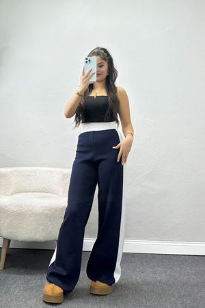 Şeritli Triko Pantolon Lacivert - 2393.1765.