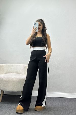 Şeritli Triko Pantolon Siyah - 2393.1765.