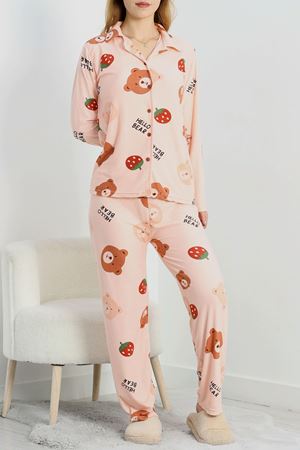 Düğmeli Süet Takım Somon - 450.1287.