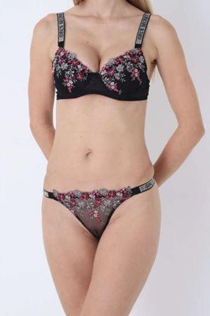 Çiçek Desen Sütyen Takım Dolgulu Siyah - 2561.1783.