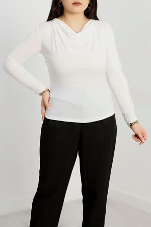 Degaje Yaka Büyük Beden Sandy Bluz Ekru - 70770.1949.