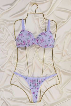 Çiçek Baskılı Dikine Filok Çizgili Takım Dolu Mavi - 2565.1783.