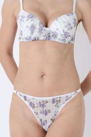 Çiçek Baskılı Dikine Filok Çizgili Takım Dolu Ekru - 2565.1783.