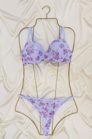 Çiçek Baskılı Tül Takım Boş Kap Mavi - 2563-B.1783.