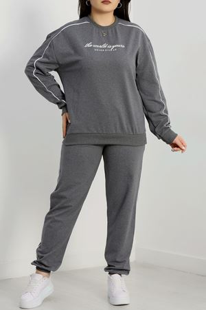 Biyeli 2 İplik Büyük Beden Eşofman Takımı Füme - 50805.1857.