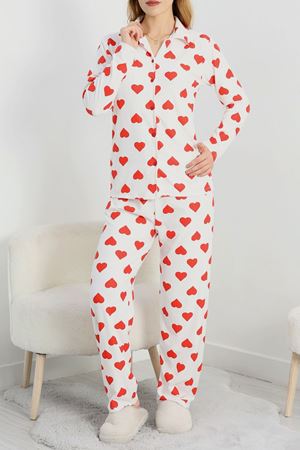 Düğmeli Süet Takım Beyazkırmızıkalp - 450.1287.