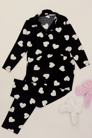 3-14 Yaş Baskılı Süet Çocuk Takım Siyahbeyaz - 480.1287.