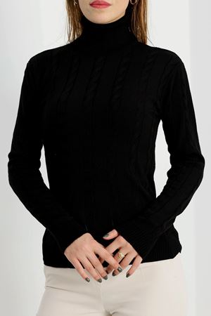 Örgü Desenli Balıkçı Yaka Triko Siyah - 4015.2043.