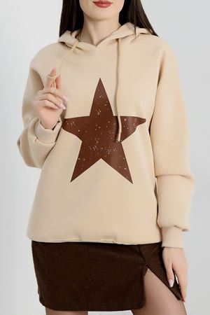 3 İplik Kapşonlu Baskılı Sweat Bejkahve - 42225.1878.