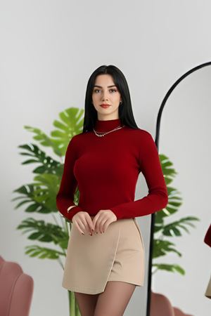 Yarım Balıkçı Yaka Triko Bordo - 4024.2043.